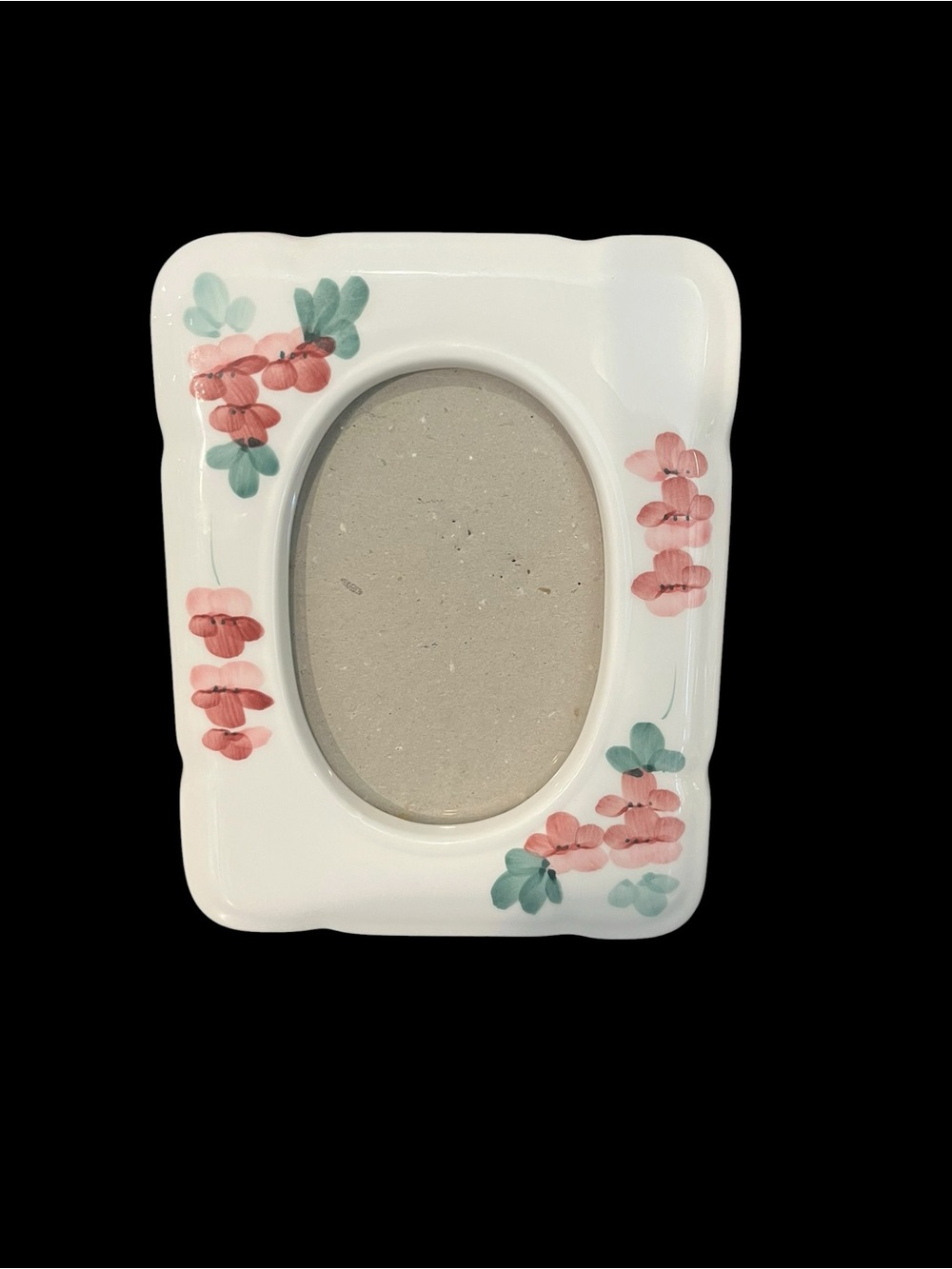 Hand Painted Floral White Ceramic Tabletop Photo Frame Taiwan 1980s